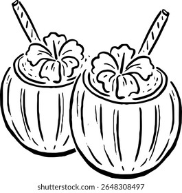 Coconut Cocktail Duo Sketch for Tropical Branding or Packaging