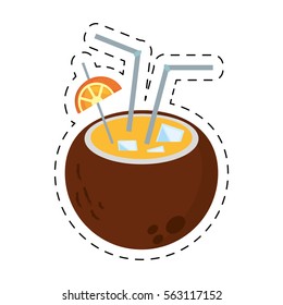 coconut cocktail exotic drink lime ice straw dot line vector illustration eps 10