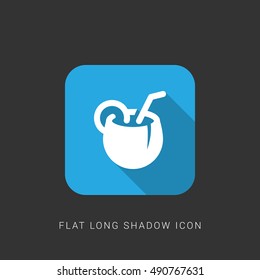 Coconut Cocktail Flat blue long shadow Icon / Logo Design