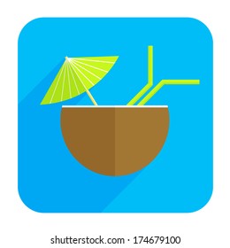 Coconut cocktail flat design icon