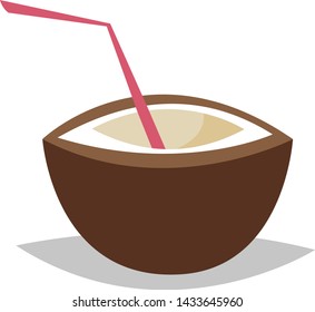 Coconut cocktail. Flat vector illustration in cartoon style.