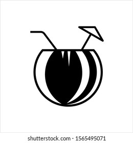 Coconut Cocktail Icon, Coconut Cocktail Drink Icon Vector Art Illustration
