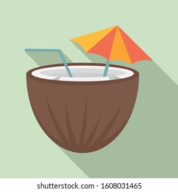 Coconut cocktail icon. Flat illustration of coconut cocktail vector icon for web design