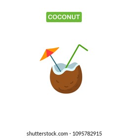 Coconut Cocktail Icon. Flat style logotype template with cocktail. Coconut with drink icons for menu, web and graphic design. Vector illustration.