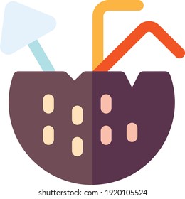 Coconut Cocktail Icon. Flat style logotype template with cocktail.