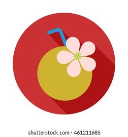 Coconut cocktail icon in flat style on a white background
