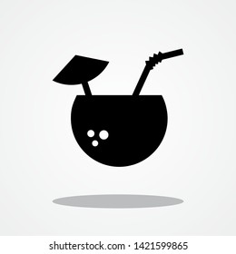 Coconut Cocktail Icon with Gray Shadow