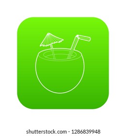 Coconut cocktail icon green vector isolated on white background