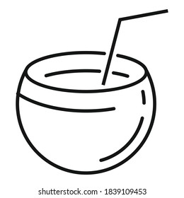 Coconut cocktail icon. Outline coconut cocktail vector icon for web design isolated on white background