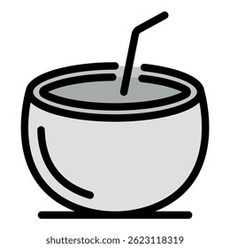 Coconut cocktail icon. Outline coconut cocktail vector icon color flat isolated