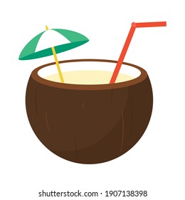 icono del cóctel de coco sobre fondo blanco, diseño colorido, ilustración vectorial