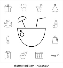 Coconut cocktail icon. Set of party icons. Signs, outline symbols collection, simple thin line icons for websites, web design, mobile app, info graphics on white background