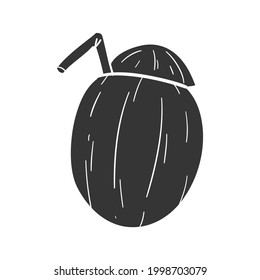 Coconut Cocktail Icon Silhouette Illustration. Tropical Drink Vector Graphic Pictogram Symbol Clip Art. Doodle Sketch Black Sign.