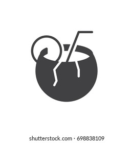 Coconut cocktail icon vector, filled flat sign, solid pictogram isolated on white. Tropical drink symbol, logo illustration. Pixel perfect vector graphics