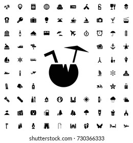 Coconut cocktail icon vector isolated on white background. set of filled tourism icons.