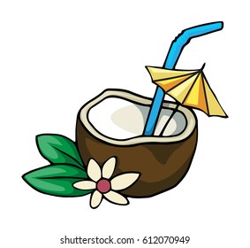 Coconut Cocktail, isolated on white, vector illustration