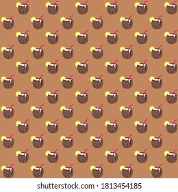 coconut cocktail lemon and straw and brown background repeat pattern