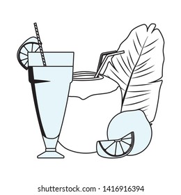 Coconut cocktail and lemonade juice with leaf vector illustration graphic design