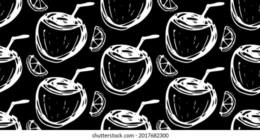 coconut cocktail lime seamless pattern pina colada