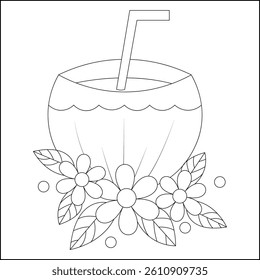 Coconut Cocktail Line art Coloring Page for Kids