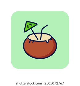 Coconut cocktail line icon. Beverage, drink, pinacolada. Vacation concept. Vector illustration can be used for topics like summer, party, resort