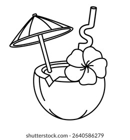 Coconut cocktail Line Vector Isolated