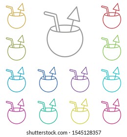 Coconut, cocktail multi color icon. Simple thin line, outline vector of summer icons for ui and ux, website or mobile application