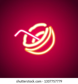 Coconut cocktail neon sign. Neon sign, bright signboard, light banner