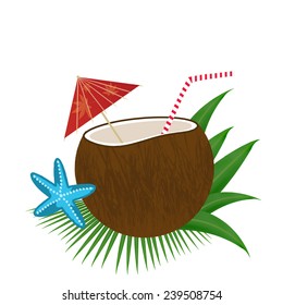 Coconut cocktail on white background, vector illustration