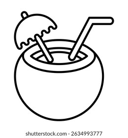Coconut cocktail outline icon isolated on white background