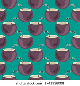 Coconut cocktail pattern , illustration, vector on white background
