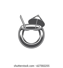 Coconut cocktail silhouette Isolated on white background vector icon in retro style. Can be used for logo or badge.