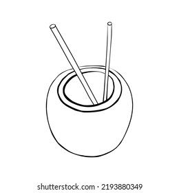 Coconut cocktail with straw isolated on background