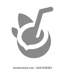 Coconut cocktail with straw vector icon. Exotic, summer drink, tropical summer vacation symbol.