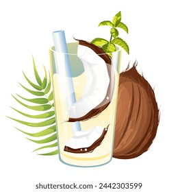 Coconut cocktail. Summer juice. Coconut milk. Vector illustration.