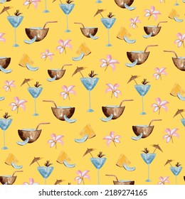 Kokosnuss und Cocktail Sommer nahtlose Musterdesign-Kunstgrafik
