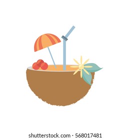 coconut cocktail umbrella straw drink refreshment vector illustration eps 10