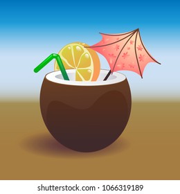 Coconut cocktail vector illustration