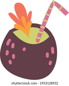 Coconut Cocktail, vector. Isolated on white background. Trending style and color art