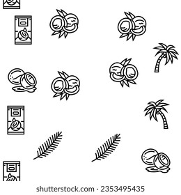 coconut coco fruit fresh white Vector Seamless Pattern Thin Line Illustration