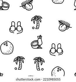 coconut coco fruit white tropical vector seamless pattern thin line illustration