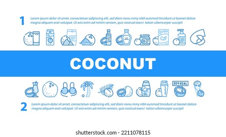 coconut coco fruit white tropical landing web page header vector. milk nut, fresh food, organic palm, natural oil, healthy exotic nutrition nature coconut coco fruit white tropical Illustration