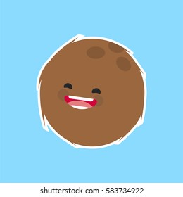 coconut (Cocos nucifera) with cute face. Illustration funny and healthy food cartoon. Blue background
