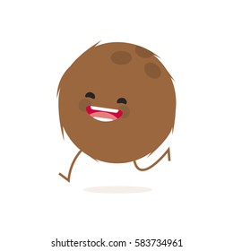 coconut (Cocos nucifera) with cute face. Illustration funny and healthy food cartoon. Isolated
