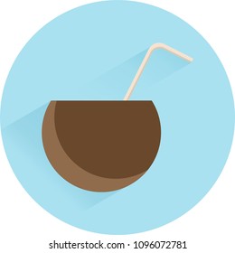 Coconut coctail in flat design. Minimal icon