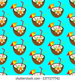 Coconut coctail seamless pattern vector illustration. Tropical abstract background