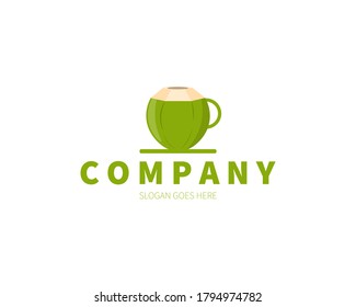Coconut Coffee or Tea Cup Logo Concept. Vector Design Illustration. Symbol and Icon Vector Template.