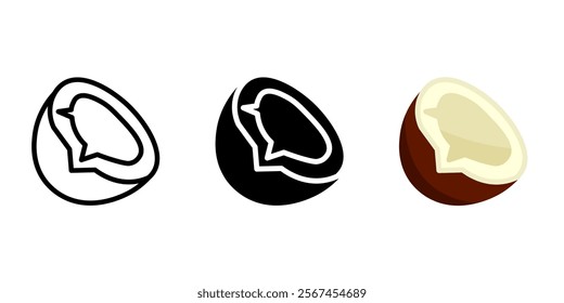 Coconut color icon. Half coco sign. Tropical and exotic fruit symbol. Coconut milk and oil logo. Summer pictogram.