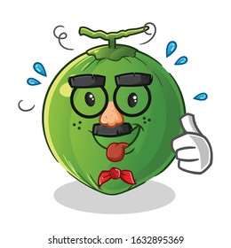 coconut comedian funny face cartoon with big nose mask. cute chibi cartoon mascot vector