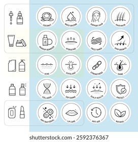 Coconut cosmetic icon set. The outline icons are well scalable and editable. Contrasting elements are good for different backgrounds. EPS10.	
